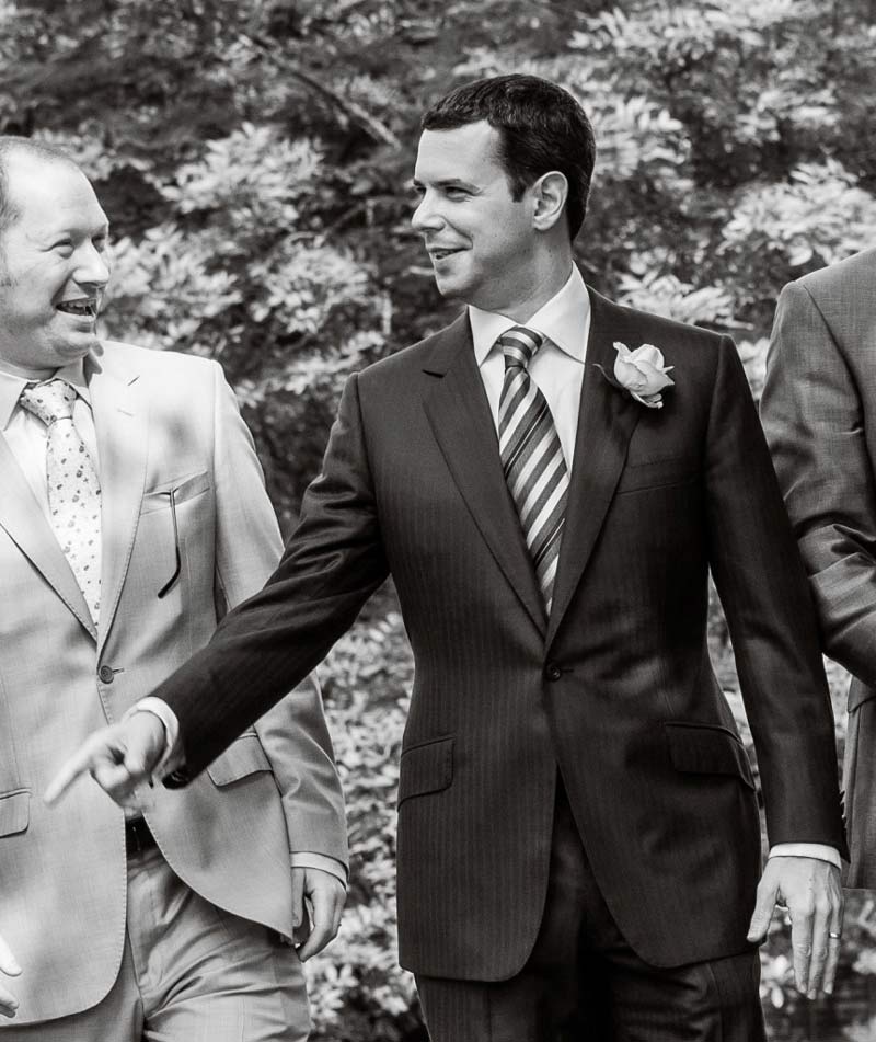Jasper Littman on his wedding day in a fully bespoke suit in chocolate brown Holland & Sherry fabric